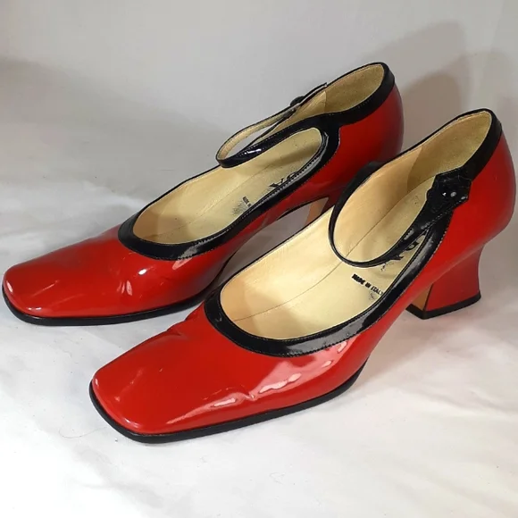 靴 99AW PRADA square toe leather mules red 99AW PRADA square toe leather mules red